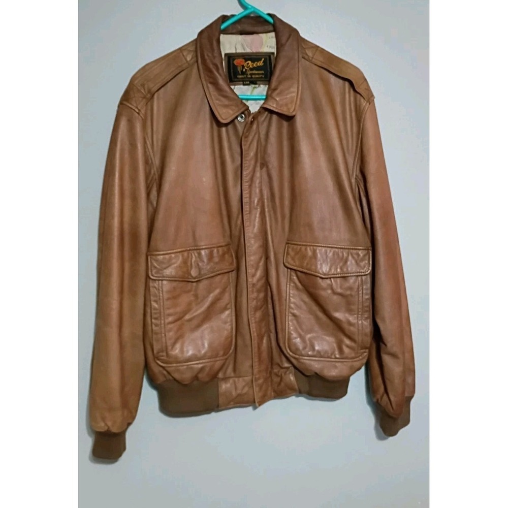 Vintage Reed Sportswear Brown Leather Bomber Jacket Map  Size  L44